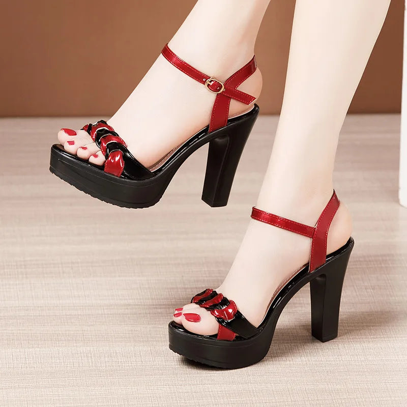 High quality summer leather sandals for women 8cm 10cm high heel 2024 size 32 33 43 platform open toe elegant shoe black white