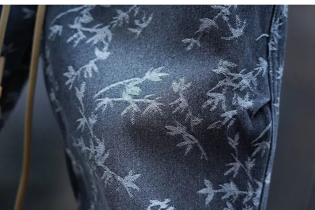 Trendy Men's Spring and Summer New Jeans Light Blue Heavy Industry Jacquard Leggings Thin Designer Luxury Elastic Waist Pants