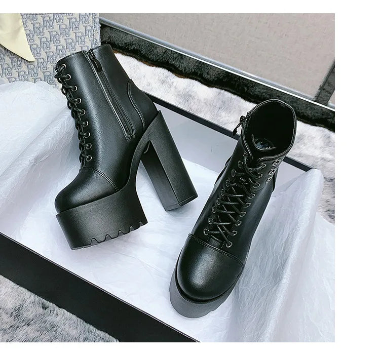 Female Boots Boots For Women Autumn Platform White Black Chunky Super High Heels Ankle High Quality Shoes Woman 2023 Brand New