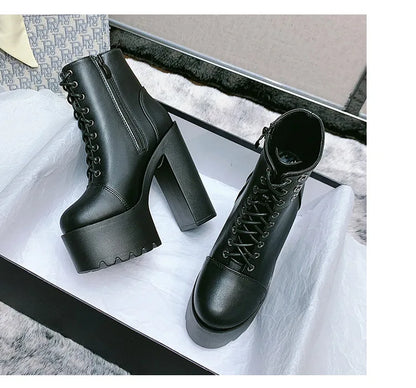 Female Boots Boots For Women Autumn Platform White Black Chunky Super High Heels Ankle High Quality Shoes Woman 2023 Brand New