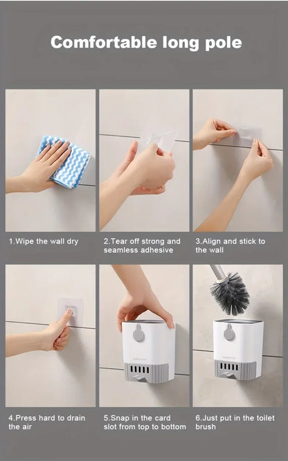 Toilet Brush Set With Holder, Wall Mounted Long Handle Toilet Brush Flexible Toilet Brush Bathroom Brush Cleaning Tools