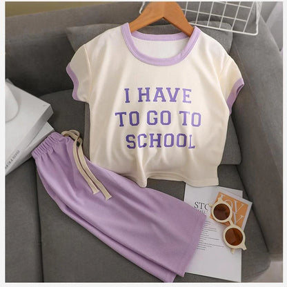 2025 Summer Children Clothes Sets Sports School Outfits for Baby Girl Boy Suit T-shirts+Pants 2 Piece Kids 1-8Yrs Clothing