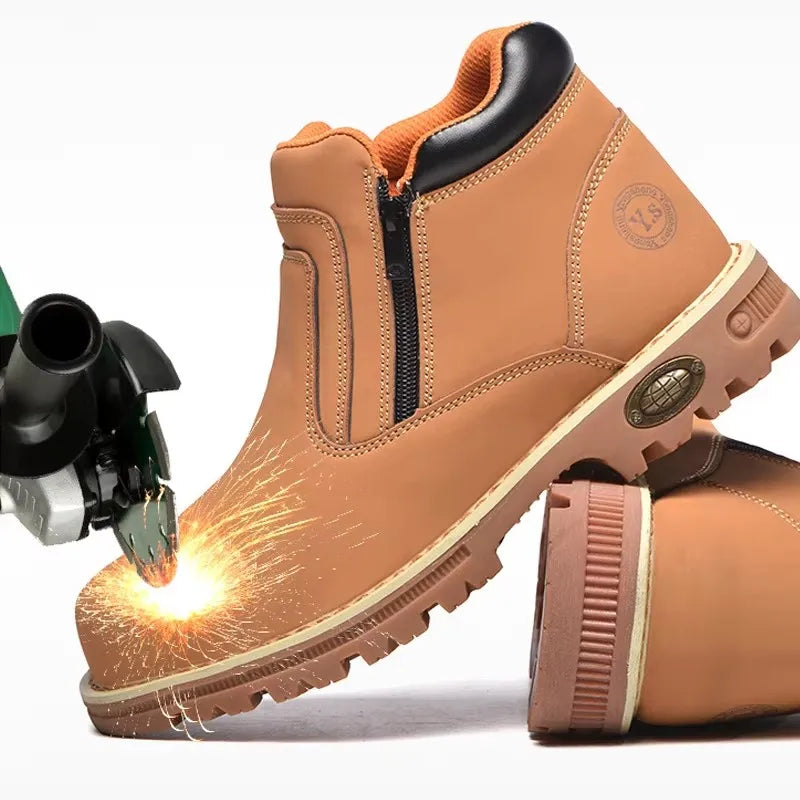 Anti Puncture Anti Smashing Work Boots Safety Steel Toe Shoes Men Waterproof Leather Boots Protective Shoes Safety Men Boots