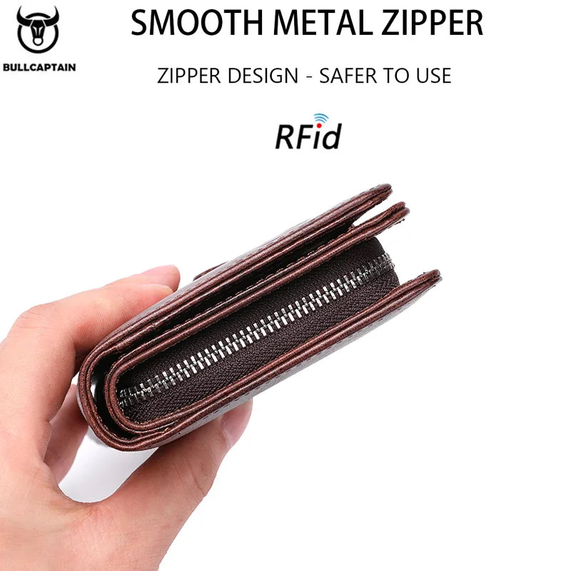 BULLCAPTAIN Men Long Wallet Clutch Bag Credit Card Holder Purses Carteras Billetera Hombre Leather Money Portfe Carte