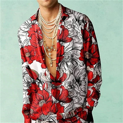 Casual Simple Long Sleeve Shirt Men's Fall Men's Shirt Long Sleeve Men's Ethnic Style Graphic 3d Print Holiday Button Men's Shir