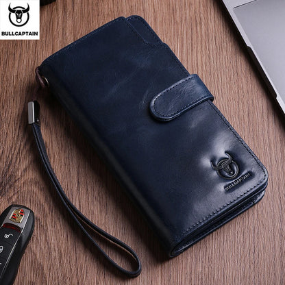 BULLCAPTAIN Men Long Wallet Clutch Bag Credit Card Holder Purses Carteras Billetera Hombre Leather Money Portfe Carte
