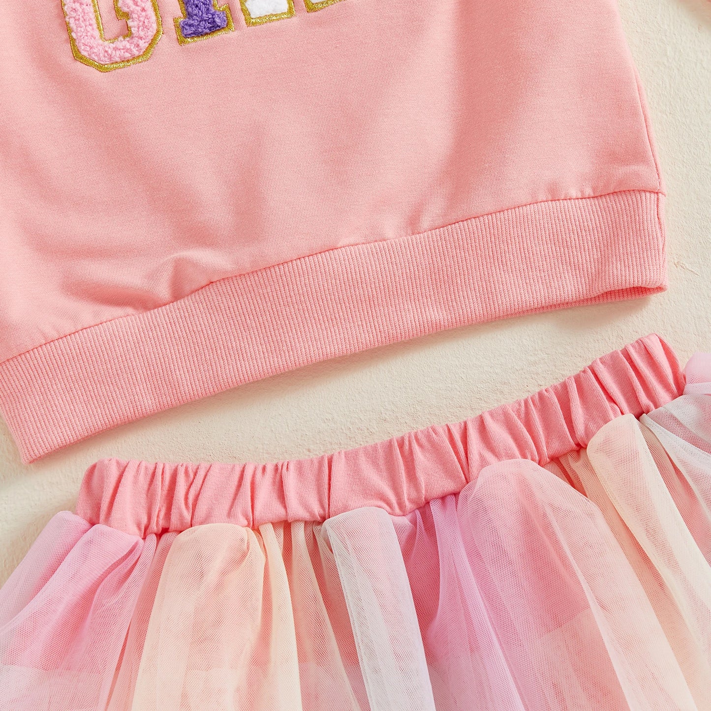 Citgeett Autumn Kids Toddler Girl Birthday Outfit Heart Letter Embroidered Long Sleeve Sweatshirt Contrast Tulle Skirt Set