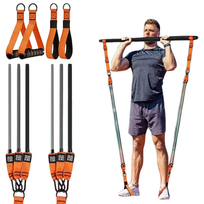 Pilates Workout Equipment W/ Resistance Bands Portable Weighted Exercise Pilates Bar for Home Gym Fitness Yoga Strength Training