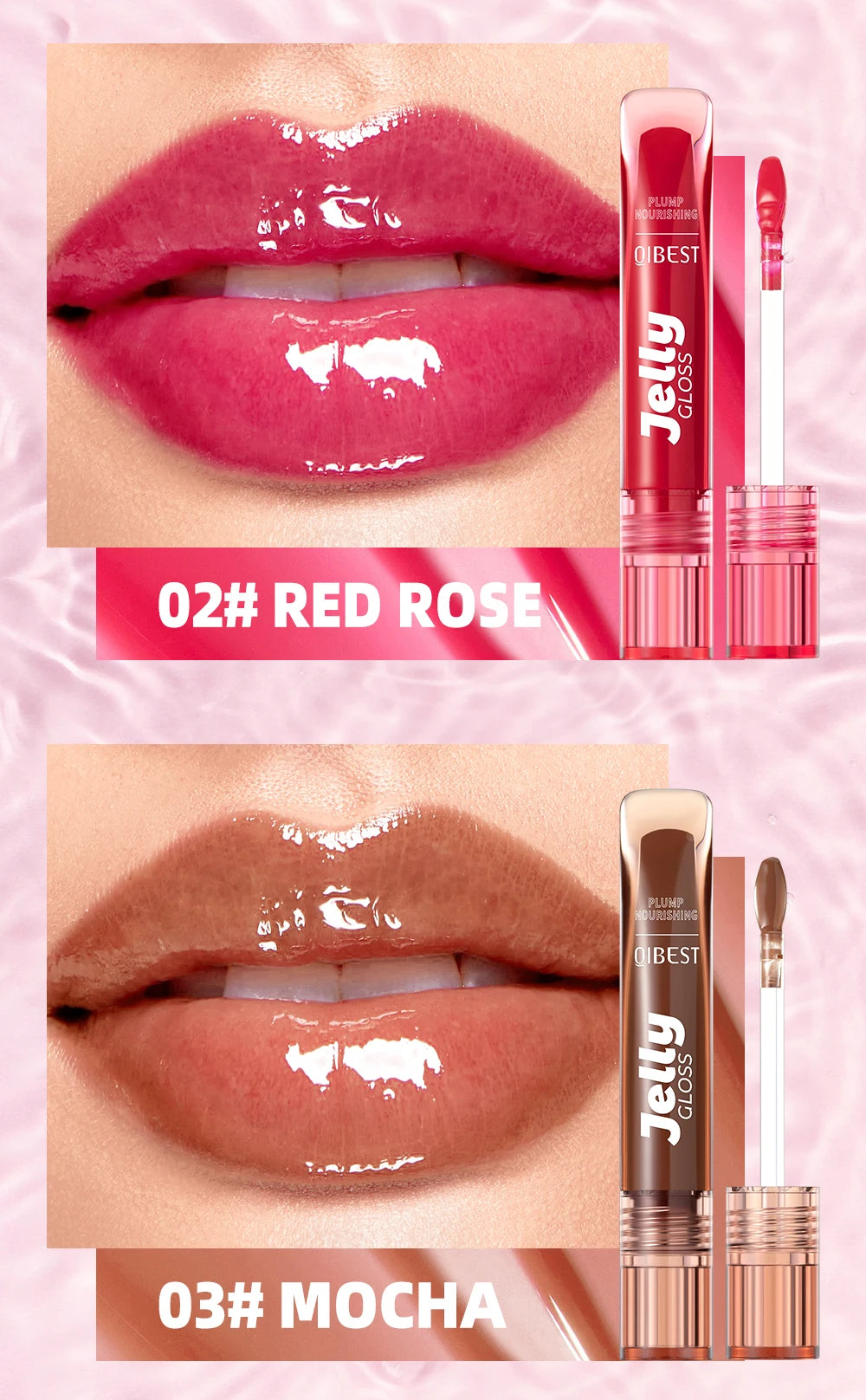 Mirror Water Light Jelly Lip Gloss Shiny Mirror Moisturizer Sexy Red Rose Liquid Lipstick Glitter Lip Oil Glass Lip Stain Makeup