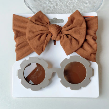 2 Pcs/Set New Children Cute Solid Bowknot Wide Hairbands Heart Sunglasses Hair Bands Baby Kids Headwear Girls Hair Accessories