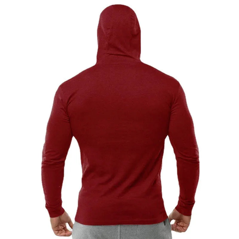 Gym Running Sport T-Shirts Mens Cotton Long Sleeve Hooded Clothing Fitness Bodybuilding Muscle Hoodies Workout Jogging Shirts