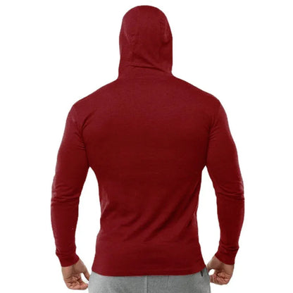 Gym Running Sport T-Shirts Mens Cotton Long Sleeve Hooded Clothing Fitness Bodybuilding Muscle Hoodies Workout Jogging Shirts