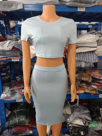 Womens Two Piece Sets Elegant Sexy Outfit Short Sleeve Top & High Waist Skirt Set New Fashion 2023 Summer Casual Female Suit