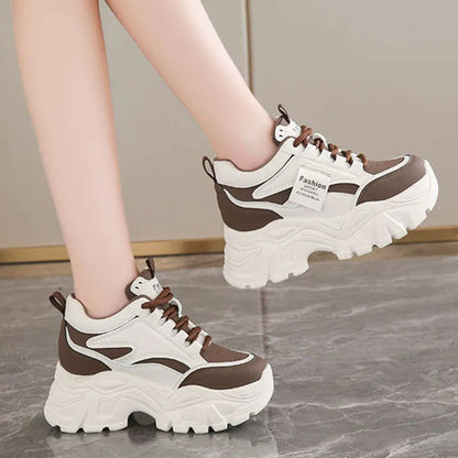 Fashion 2025 Spring Autumn Platform Sneakers Women Shoes Korean Lace Up Chunky Sneakers Mixed Color Women's Vulcanize Shoes