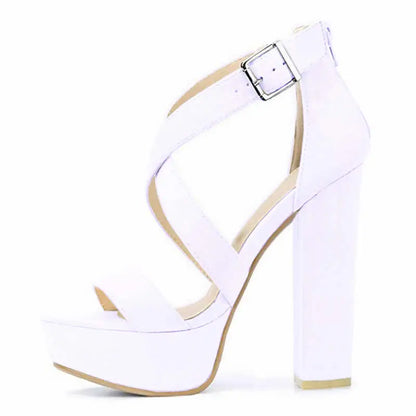 LOSLANDIFEN Women's Open Toe Cross Strap Buckle Wedge Platform Sandals High Heel Chunky Block Heels Dress Party Wedding Shoes