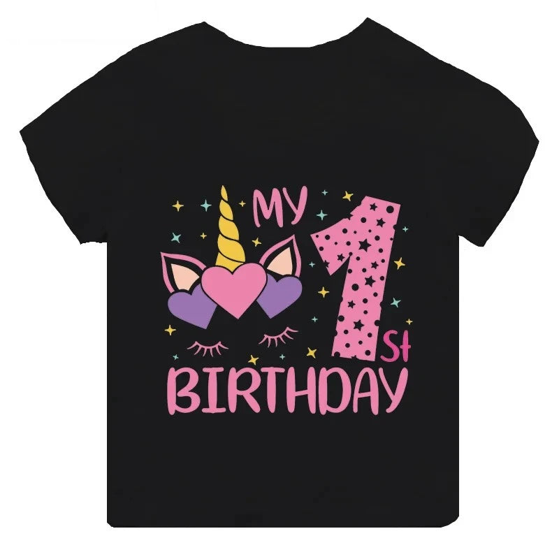 My 1 2 3 4 5 6 7 8 9 Th Years Birthday Unicorn Print Cute Girls Clothes Summer Short Sleeve Kids T Shirt Baby Customize T-Shirts