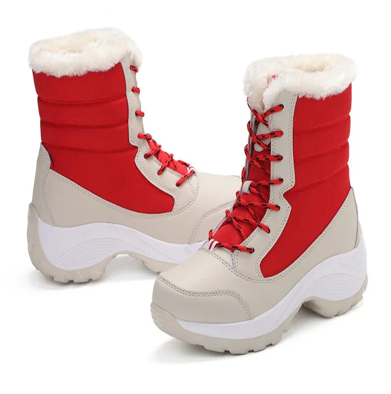 Women's Boots Women Heels Boots For Winter Shoes Woman Keep Warm Fur Botas Mujer 2025 Snow Boots Platform Shoes White Black Boot
