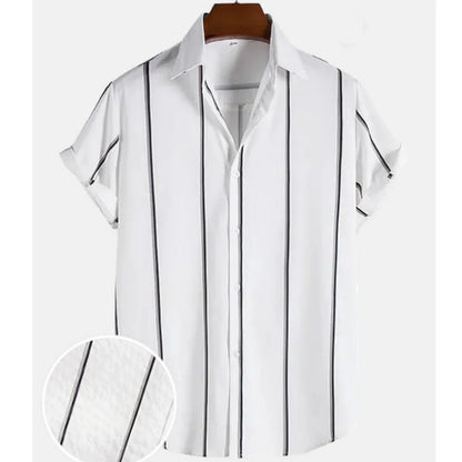 2025 Male Clothes Simple Stripes 3d Hawaiian Shirt Men Clothes Loose Breathable Men's Shirts Summer Male Shirts Short Sleeve