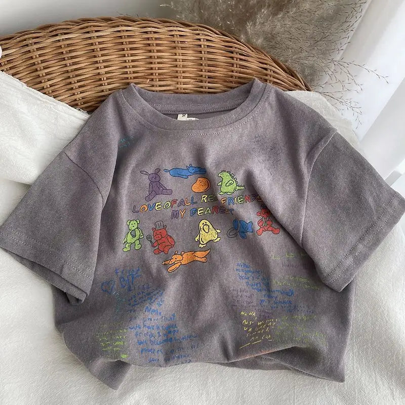2025 Cartoon Baby T-shirts Korea Style Children's Baby Short Sleeve Printing Tees For Boys Girls