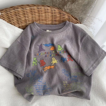 2025 Cartoon Baby T-shirts Korea Style Children's Baby Short Sleeve Printing Tees For Boys Girls