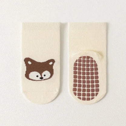 Homefish 6 Pairs Kids Non-Slip Socks Cute Cartoon Fox and Bear Pattern Childrens Boys Girls Floor Socks Comfortable for Toddler
