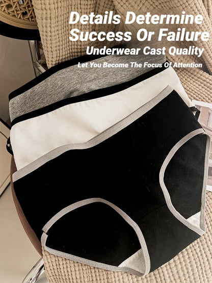 3Pcs Cotton Women'S Panties Triangle Sports Style Minimalist Girls' Underwear Mid Waist White Black