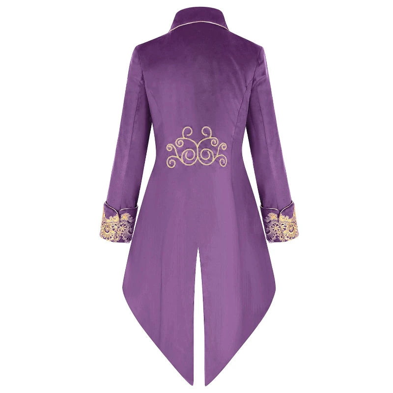 2025 New Blue Lace Tuxedo for Men, Euro- American Medieval Vintage Men's Tailcoat Jacket,medium Length Punk Performance Costume