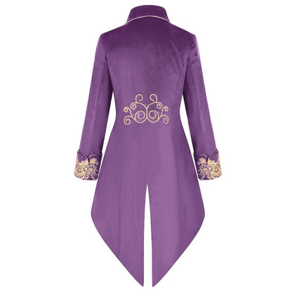 2025 New Blue Lace Tuxedo for Men, Euro- American Medieval Vintage Men's Tailcoat Jacket,medium Length Punk Performance Costume