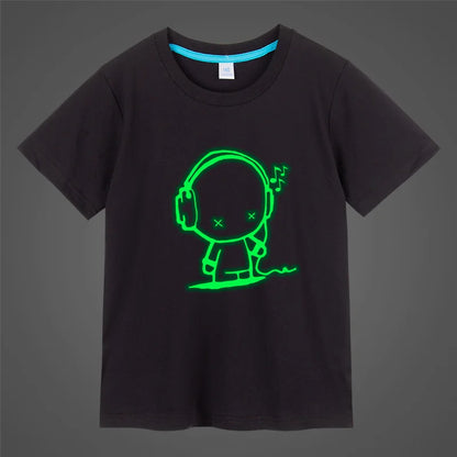 Boys Girls music Print Noctilucence Luminous T-shirts Summer men woman Kids Neon Party Club Night Light Punk Tops Tees