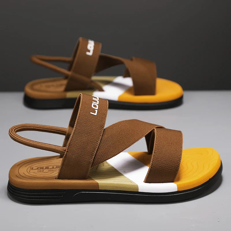 Men's Sandals, Solid Color Blocked Open Toe Breathable Slippers, Comfortable, Non-slip, Durable, Casual Shoes