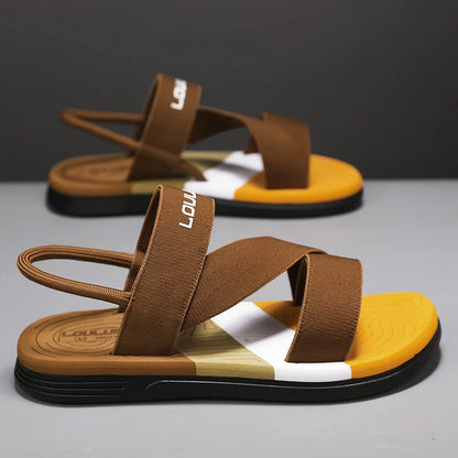 Men's Sandals, Solid Color Blocked Open Toe Breathable Slippers, Comfortable, Non-slip, Durable, Casual Shoes