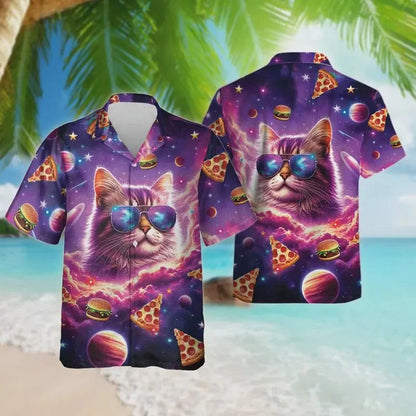 Funny Animal Pizza Hawaiian Shirts Men Women Youth  Music Raccoon Shirt Button Down Space Party Shirt 2025 Vacation Aloha Shirt