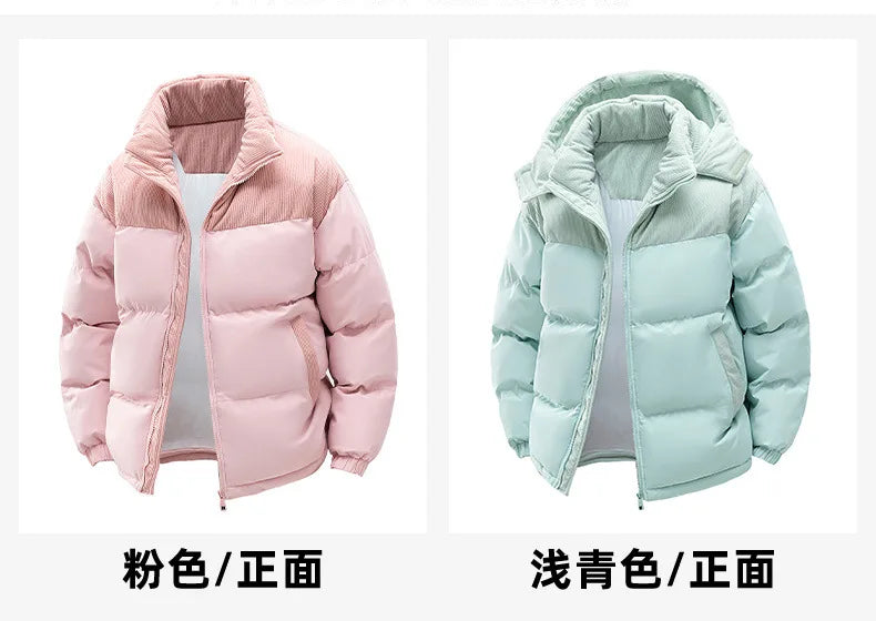 Men's New Winter Cotton Jacket: Fleece-Lined, Thickened for Warmth, with Removable Hood and Stand-Up Collar for Cold Resistance