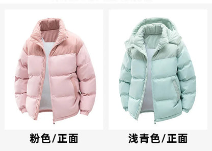 Men's New Winter Cotton Jacket: Fleece-Lined, Thickened for Warmth, with Removable Hood and Stand-Up Collar for Cold Resistance