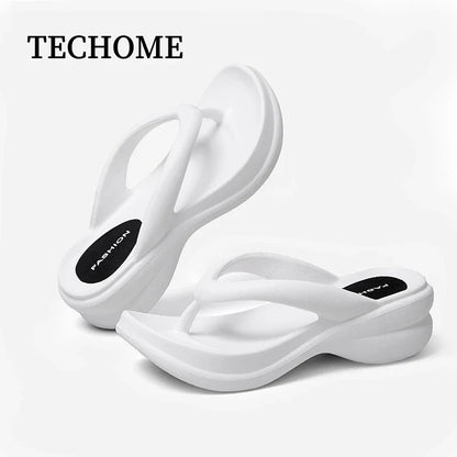 Summer 6CM Women Fashion High Heeled Slippers Female Indoor Casual Wedges Flip Flops Girls Outdoor Beach Thick Platform Sandals