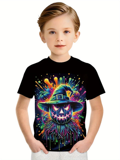 Girl Clothes Funny Terror Pumpkin Graphic T Shirt Boys Girls Halloween Short Sleeve Tops Tees 2-10Y Halloween Gift Party T-Shirt