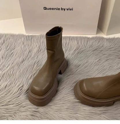 2024New Women's Boots Fashion Leather Casual Boots Luxury Brand Chelsea Ankle Boots for Women Outdoor Platform Boot Botas Mujer