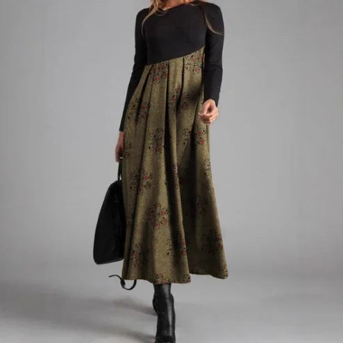 Vintage Women Long Dress V-Neck A-Line Dress 2024 Autumn Elegant Long Sleeves Slim Party Dresses Ladies Casual Loose Vestidos