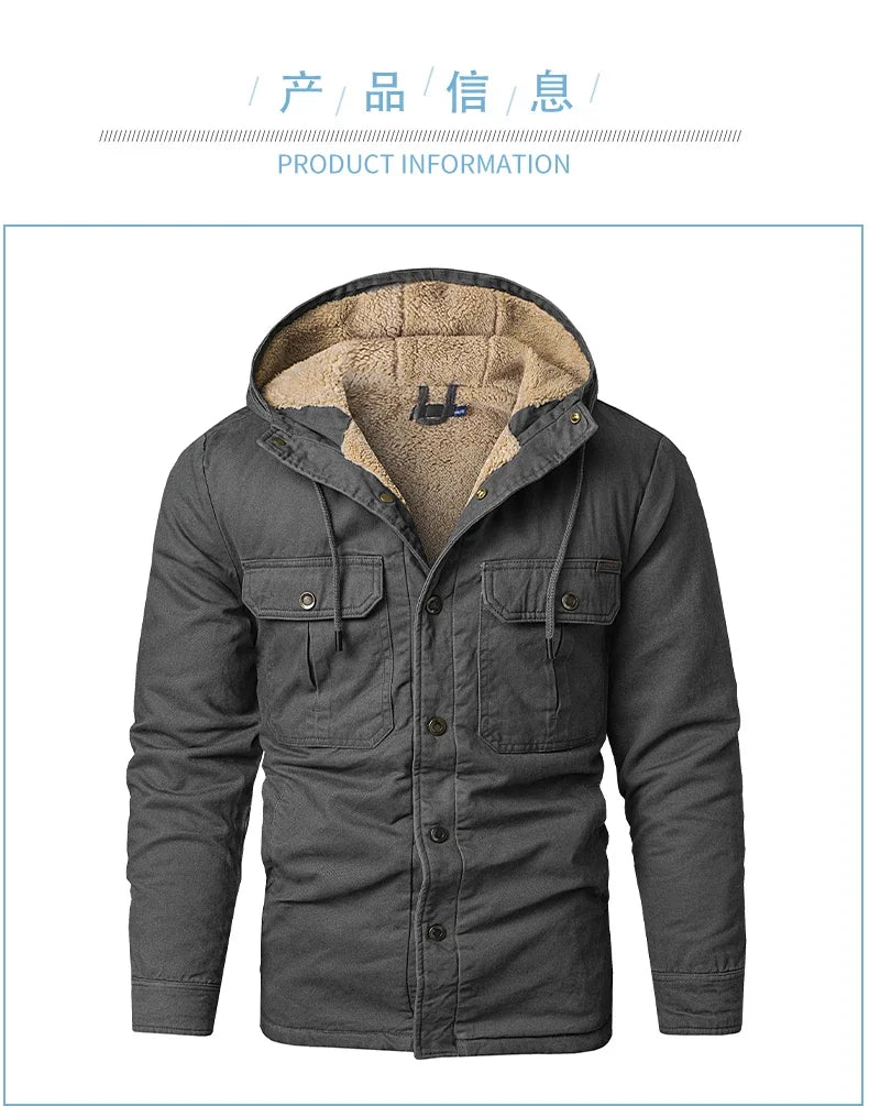 Thermal Thick Coat Parka USA SIZE Winter New Oversize Parkas Warm Korean Style Thick Men's Hooded Thick Fleece Winter Jacket