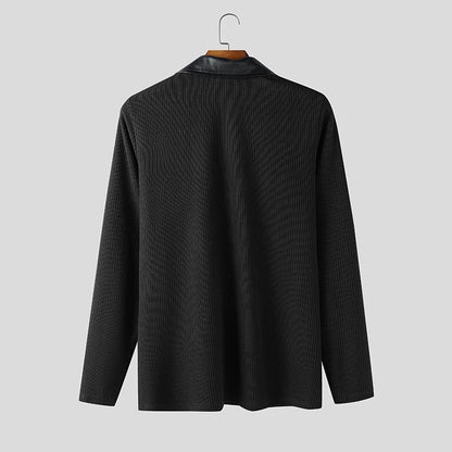 INCERUN Men Pullovers Patchwork Lapel Long Sleeve Knitted Male Sweaters Streetwear Spring Fashion Casual Thin Tops Men S-5XL