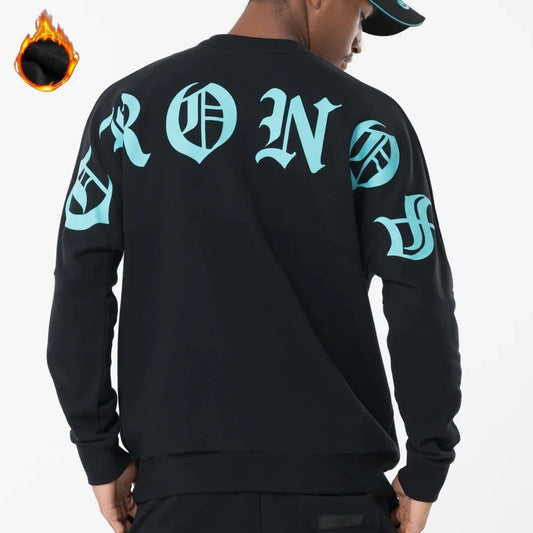 Autumn Winter Fleece Men's Sweatshirts Print O-Neck Loose Casual Sweaters Man Popular Sports Pullover Jogging Warm Base Tops