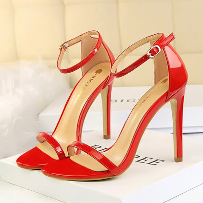 Women 10cm High Heels Flock Stripper Sandals Female Fetish Strappy Red Shoes Lady Valentine Green Summer Classic Sexy Pumps