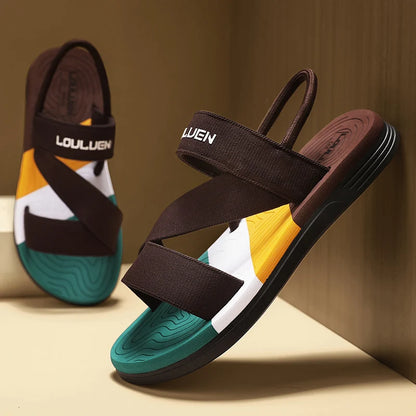 Men's Sandals, Solid Color Blocked Open Toe Breathable Slippers, Comfortable, Non-slip, Durable, Casual Shoes