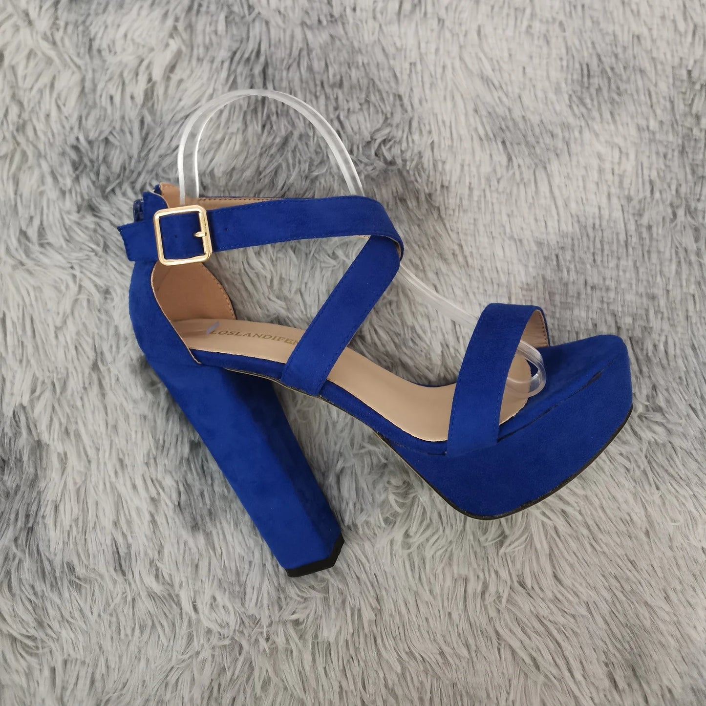 LOSLANDIFEN Women's Open Toe Cross Strap Buckle Wedge Platform Sandals High Heel Chunky Block Heels Dress Party Wedding Shoes