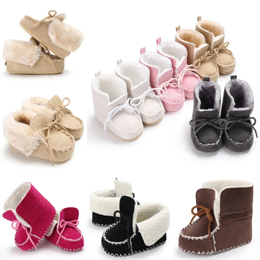 New baby snow boots, comfortable plush warm shoes for male babies, soft and non slip walking shoes for 0-1 year olds