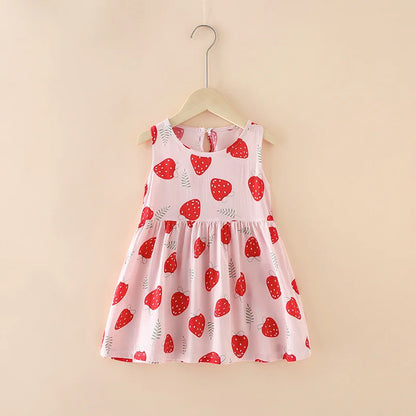 Girls Casual Dresses Flower Printing Sleeveless Casual Dress Toddler Clothes Flower Girl Dresses 2 To 8 Years