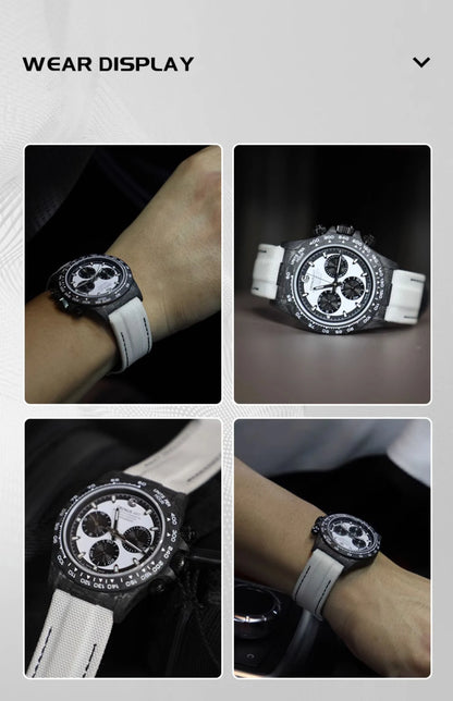 CRONUSART Men Chronograph Watch Pilot 40mm Automatic Mechanical Wristwatch Carbon Fiber Case Luminous Sapphire Mirror