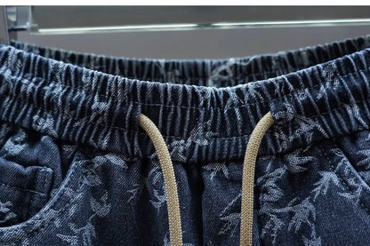 Trendy Men's Spring and Summer New Jeans Light Blue Heavy Industry Jacquard Leggings Thin Designer Luxury Elastic Waist Pants