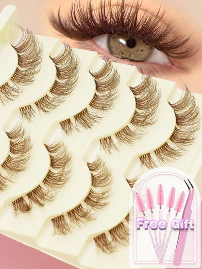 C curl 5Pairs brown style Eyelash Extension Winged Individual Lashes Natural Segmented Eyelash Bundles Makeup Tools