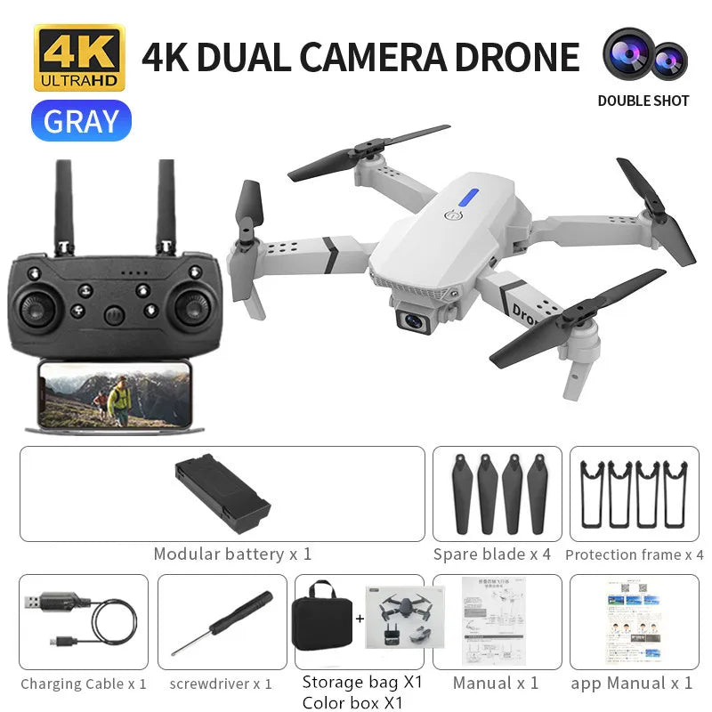 E88 ProIntelligent Folding Drone Supports single/Dual Camera Switching 4KPicture Quality+Wide-angle Shooting WiFiDirect Real-Tim